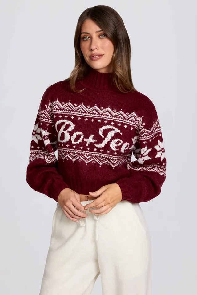 Oh Polly Knitwear BT1963 pull cropped rouge jacquard laine