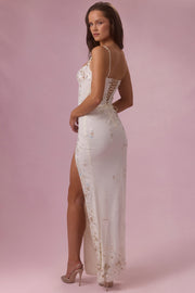 Oh Polly Embellished Primara Corset Maxi Robe Pearl