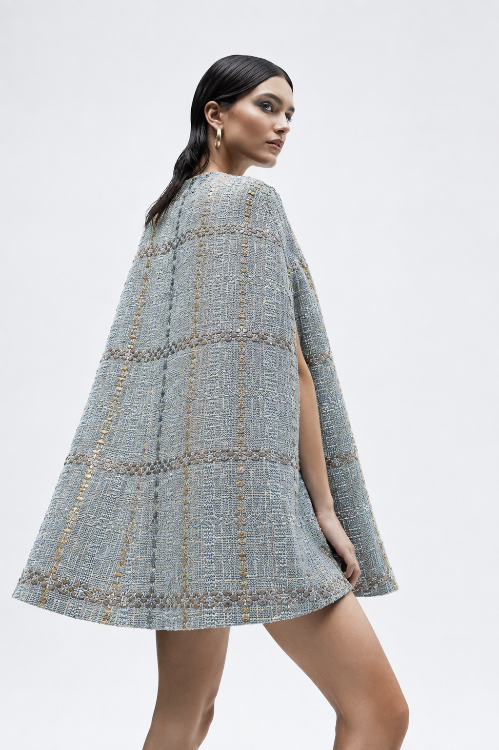 The Ethiquette Atlantis Cape Tweed Boutons Bijou 83 cm