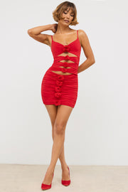 Oh Polly Aniela mini robe rouge jersey découpée roses