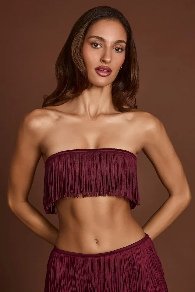 Oh Polly Bruma Top Bandeau Franges Rouge Bordeaux Vin