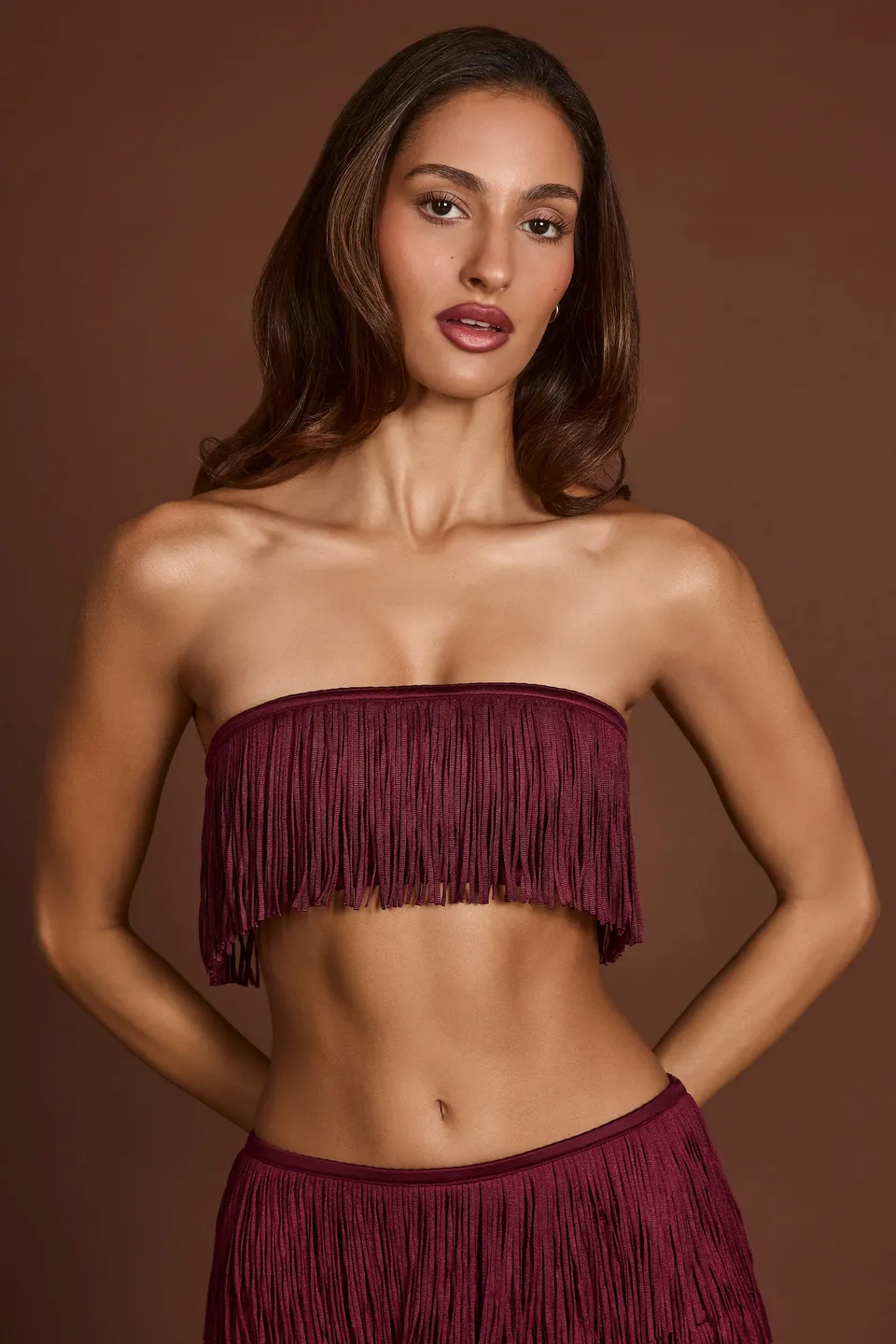 Oh Polly Bruma Top Bandeau Franges Rouge Bordeaux Vin