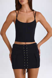 Oh Polly Mali 9414 mini jupe cargo noire à lacets