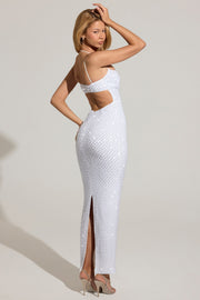 Oh Polly Constance robe maxi blanche perlée sequins
