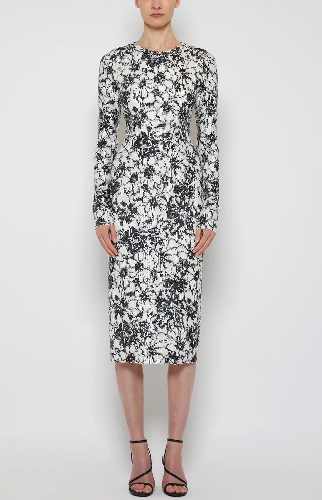 Prabal Gurung Long Sleeve Crewneck robe noire sequins 