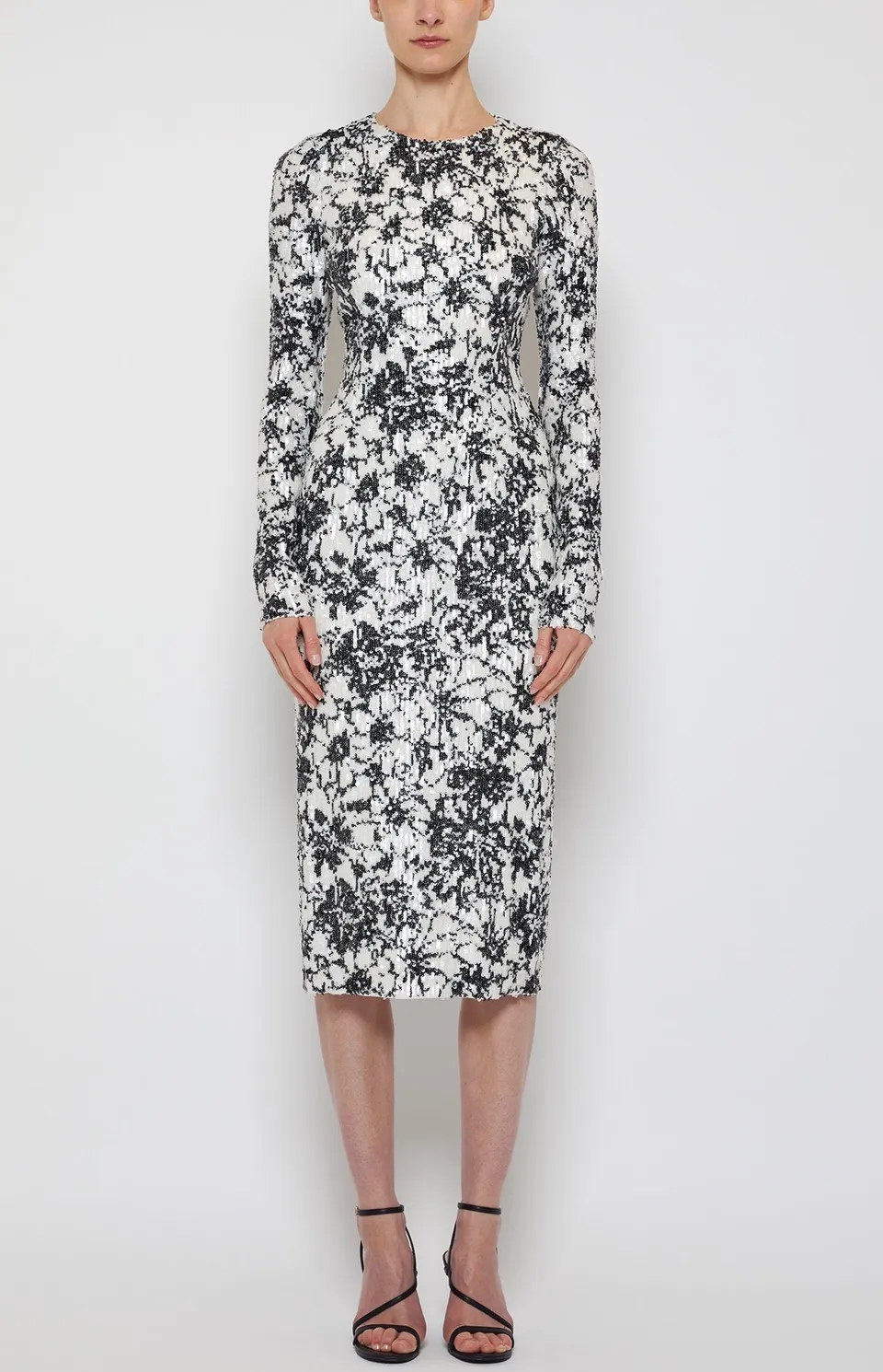 Prabal Gurung Long Sleeve Crewneck robe noire sequins 