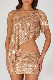Oh Polly Callista top asymétrique doré à strass une épaule