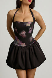 Oh Polly Nanala robe mini halter noir floral bubble lacée