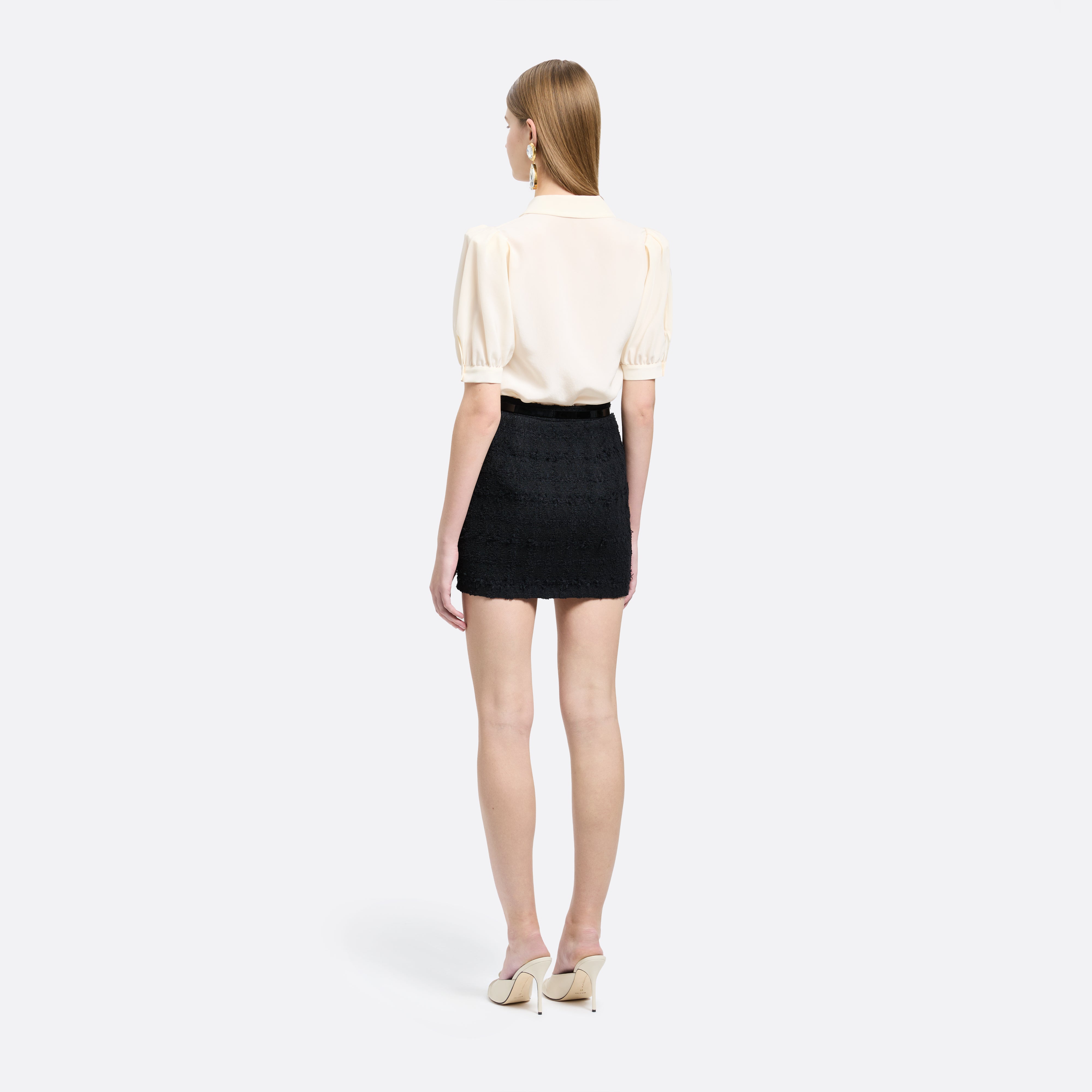 Alessandra Rich Silk Short Sleeve chemisier crème soie