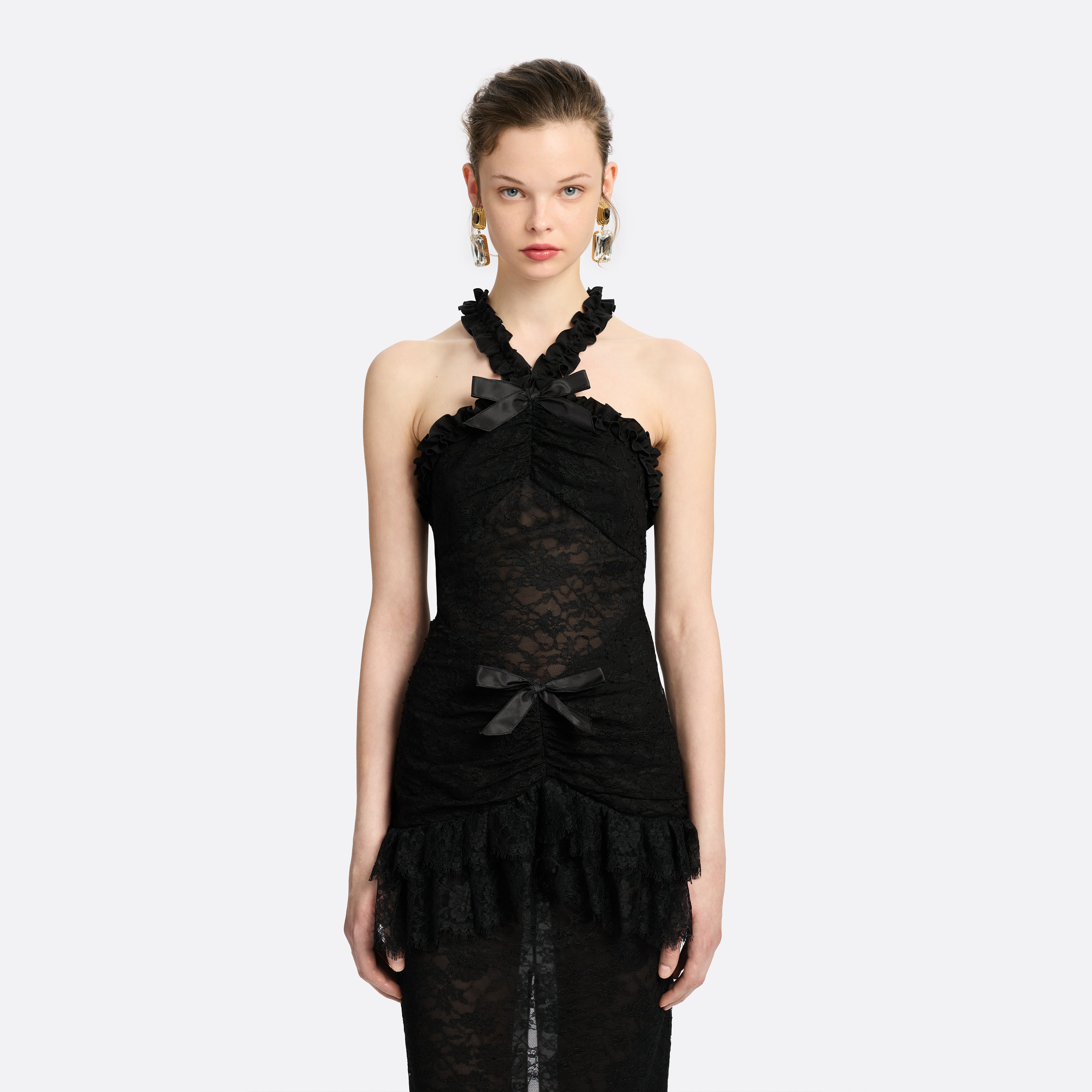 Alessandra Rich Dresses robe soirée dentelle chantilly noir 36-46