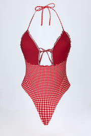 Oh Polly Montjoi Maillot 1 Pièce Rouge Vichy à Volants