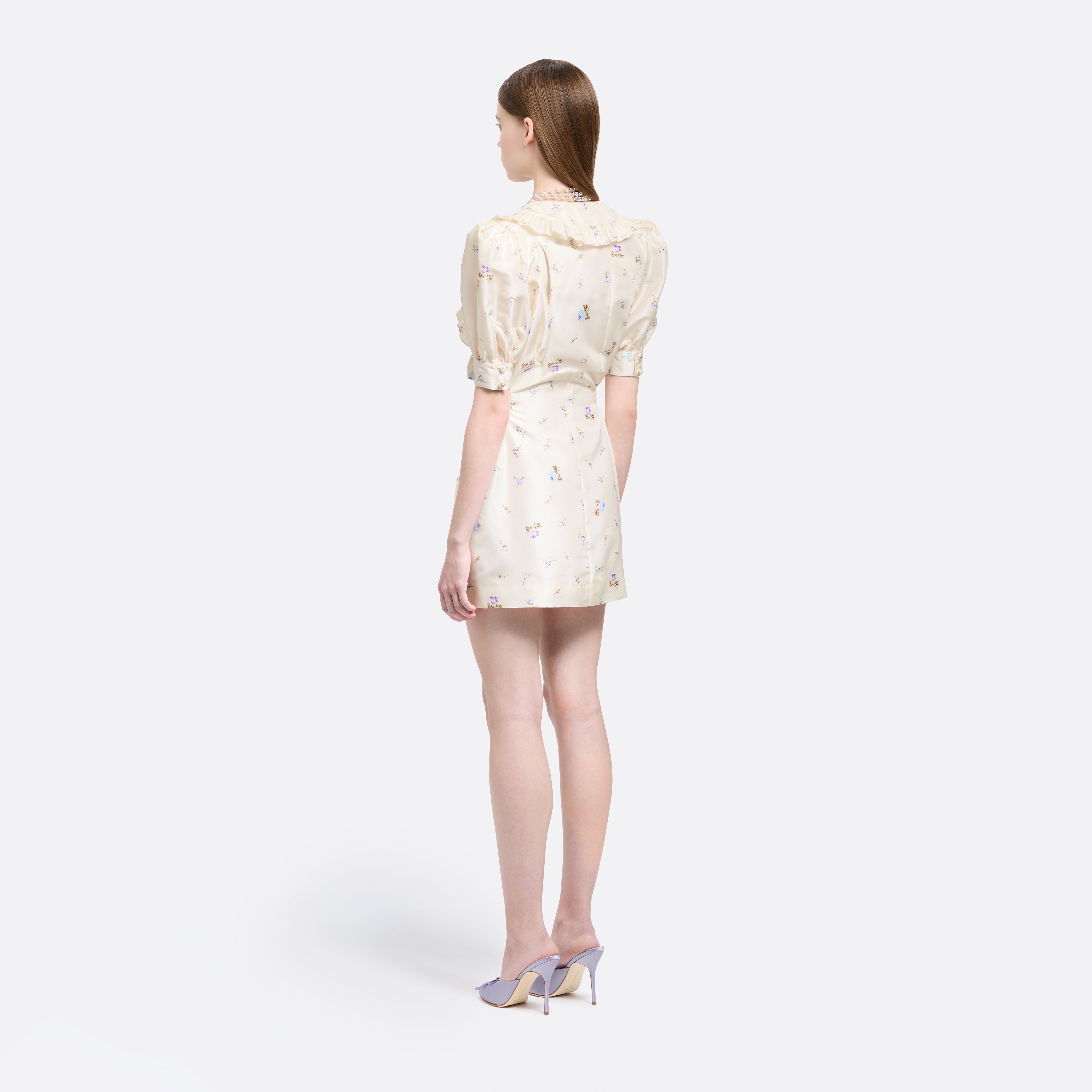 Alessandra Rich Floral Silk Taffeta Mini Dress robe blanche 36-46