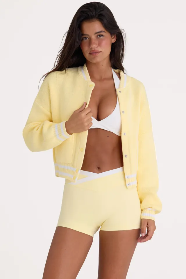 Oh Polly Knitwear cardigan court boutonné jaune pâle 100% coton