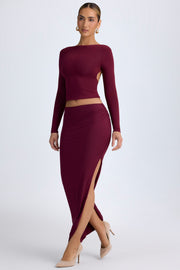 Oh Polly Carolina Jupe Maxi Wine Red Taille Basse Fendue