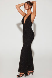 Oh Polly Embellished Verona 7210 robe halter noire perlée