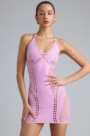 Oh Polly Embellished Tori Mini Robe Violet Pink strass