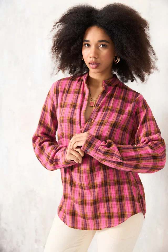 Chicosoleil Botega blouse coton rose à carreaux