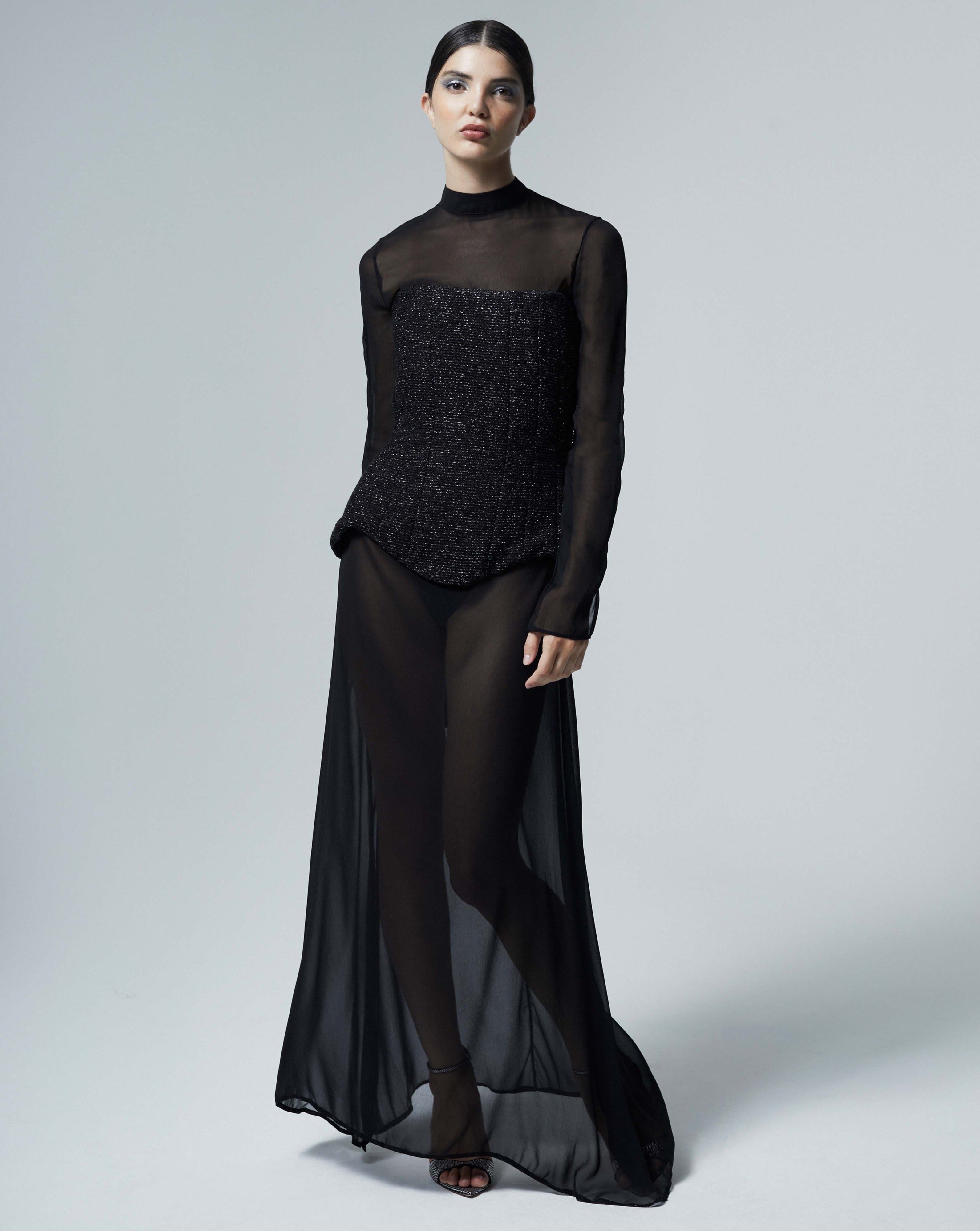 The Ethiquette Celeste bustier tweed laçage long