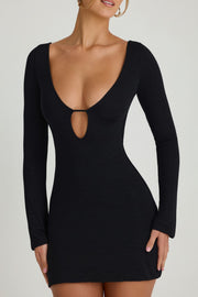 Oh Polly Mavisa 10262 robe maille mini noire découpes