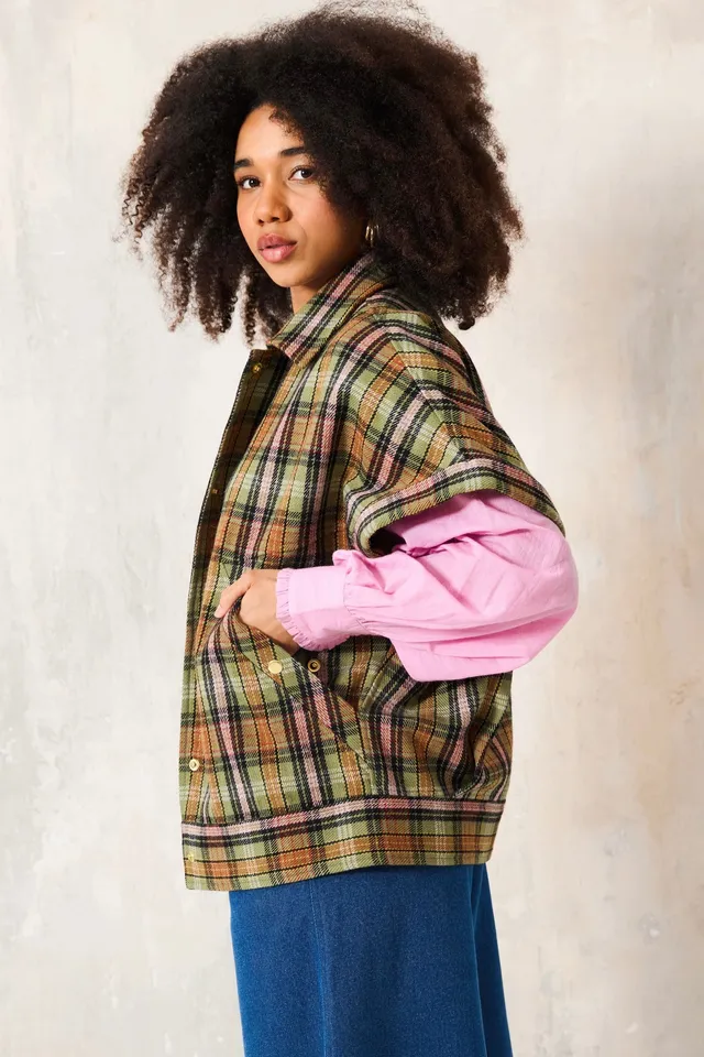 CHICOSOLEIL DUSTIN veste green check laine oversize