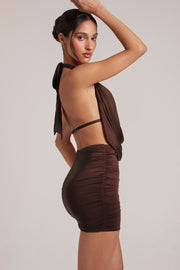 Oh Polly 16009 robe mini marron dos nu jersey drapé