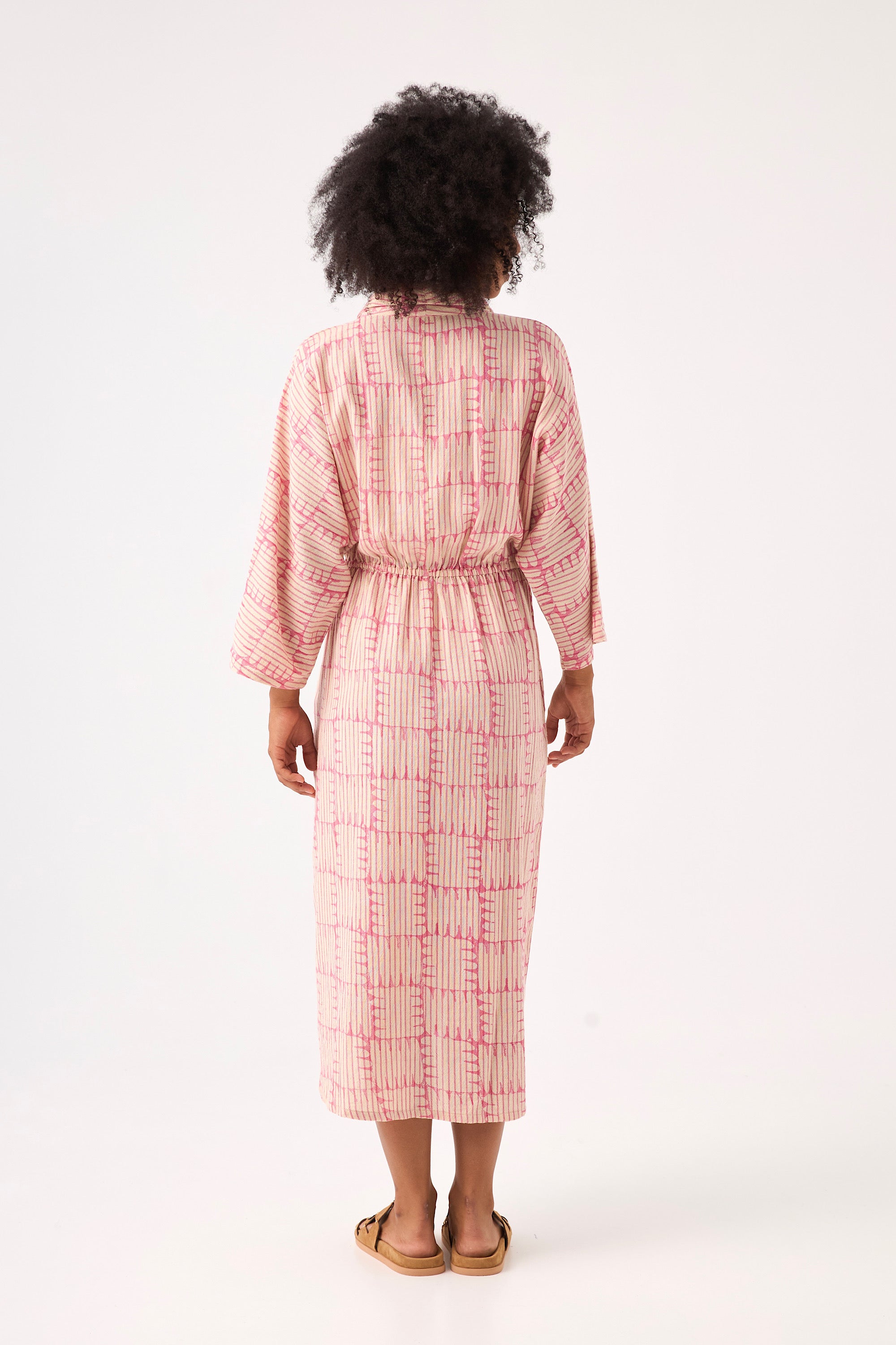 Chicosoleil Winona robe longue rose col châle coton