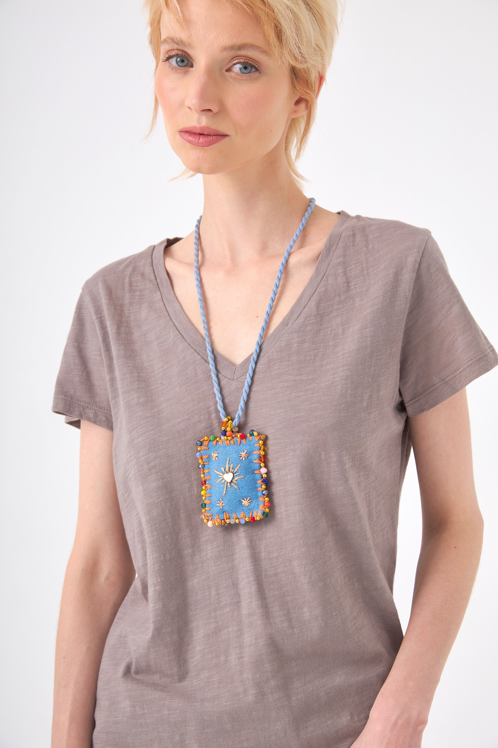 Chicosoleil Roxane Tee-shirt col V gris stoneware S coton