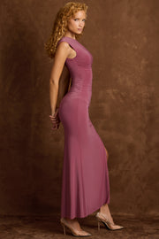 Oh Polly Prudy robe maxi marron froncée fendue