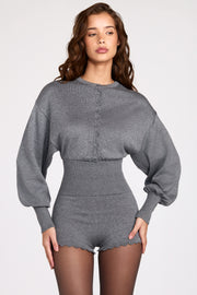 Oh Polly Moya combishort gris maille fine manches longues