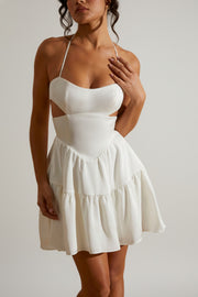 Oh Polly Fleur 6910 Robe Mini Blanche Licou Satin
