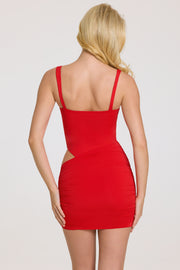 Oh Polly Dresses Raia robe mini rouge col carré drapée