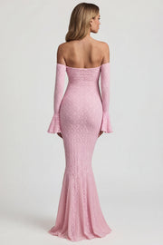 Oh Polly Verena robe maxi rose dentelle épaules nues