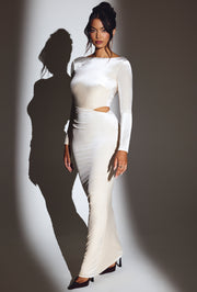 Oh Polly Ginevra robe maxi velours ivoire manches longues