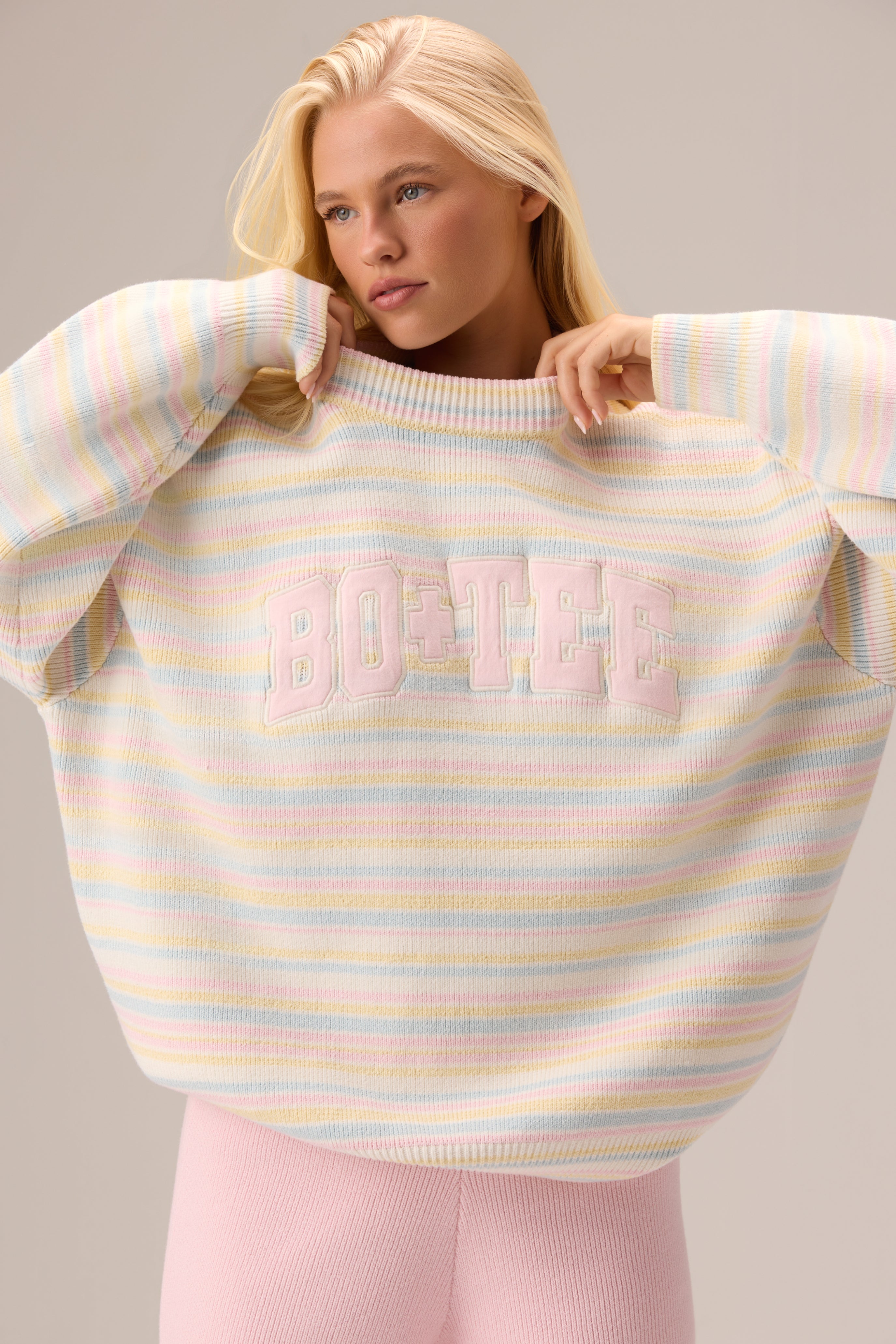 Oh Polly Bo+Tee Ribbed Knit pull oversize Confetti Stripe coton
