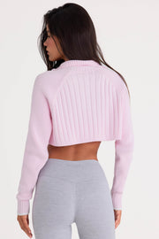 Oh Polly Pull Crop Rose Poudre Coton Col Zippé