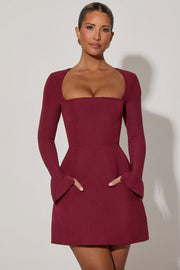 Oh Polly 11401 Robe Mini Bordeaux Col Carré Tulipe