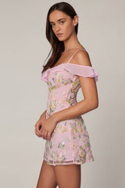 Oh Polly Embellished Robe mini Jacira rose pâle sequins