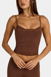 Oh Polly Arna 16565 crop top marron modal dentelle