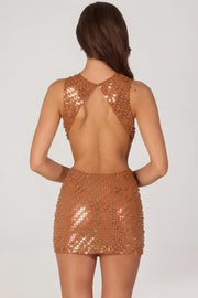 Oh Polly Embellished Robe Courte Bronze Sequins Col
