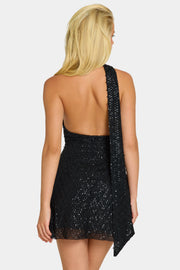 Oh Polly Henrietta Robe Mini Strass Noire à Foulard