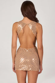 Oh Polly Embellished mini robe col montant dorée strass
