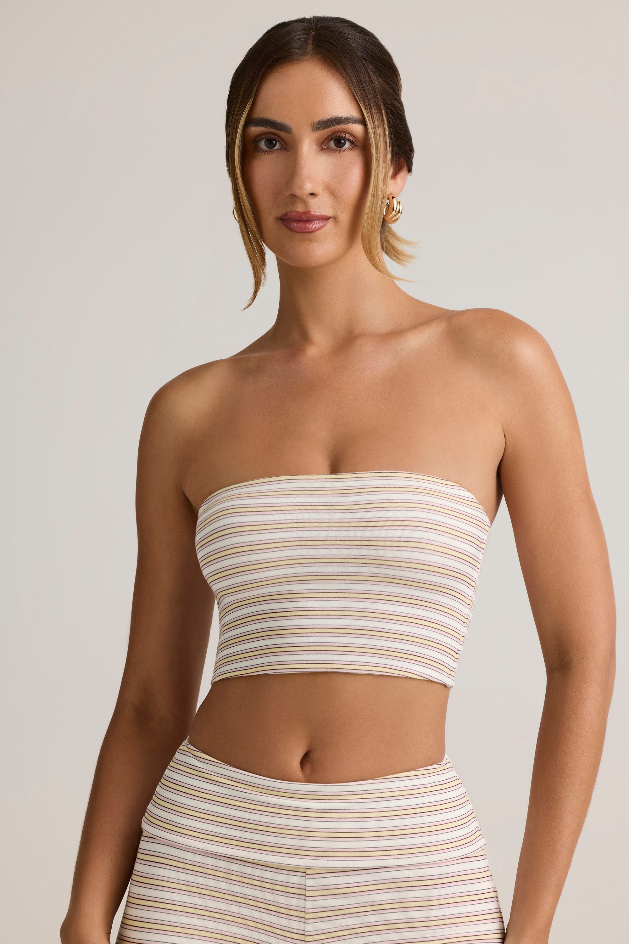 Oh Polly Verna top bandeau crop rayé rose jaune modal