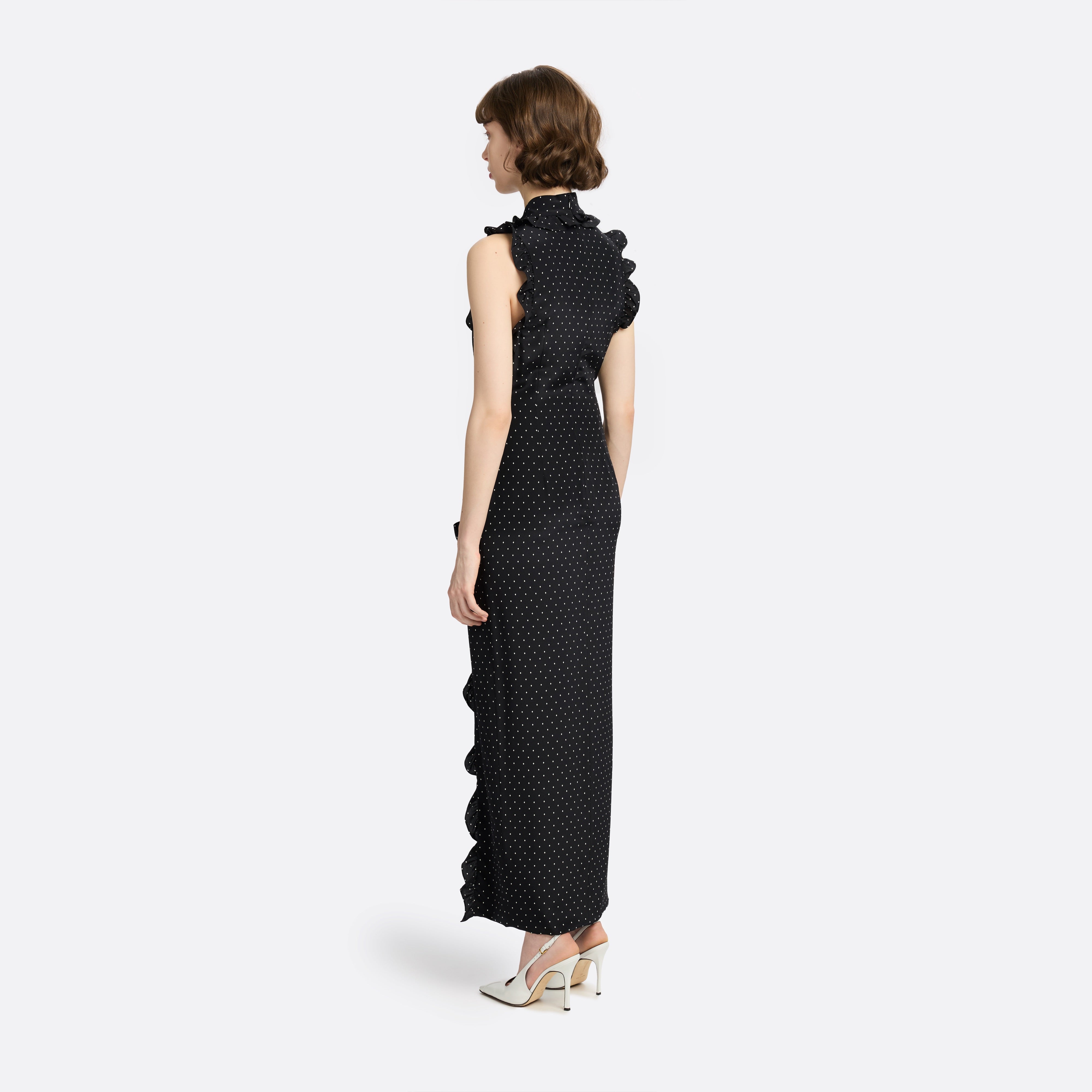 Alessandra Rich Silk High Neck Midi Dress robe noir ivoire 36-46