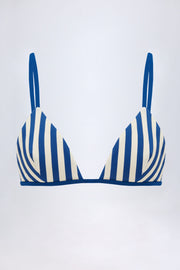 Oh Polly Montauk haut bikini triangle bleu marine rayé