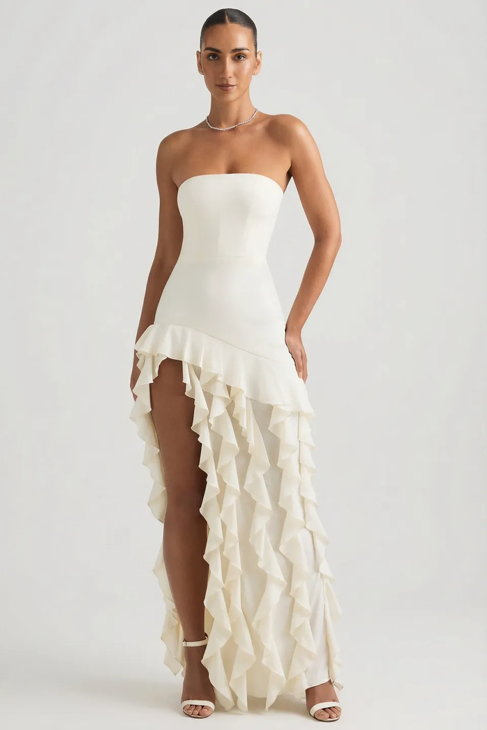 Oh Polly Diletta 8380 robe longue bustier perle volants