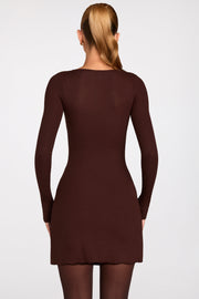 Oh Polly Caris Mini Robe Marron Dentelle Modal
