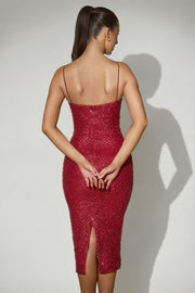 Oh Polly Embellished Eisley robe midi rouge perles