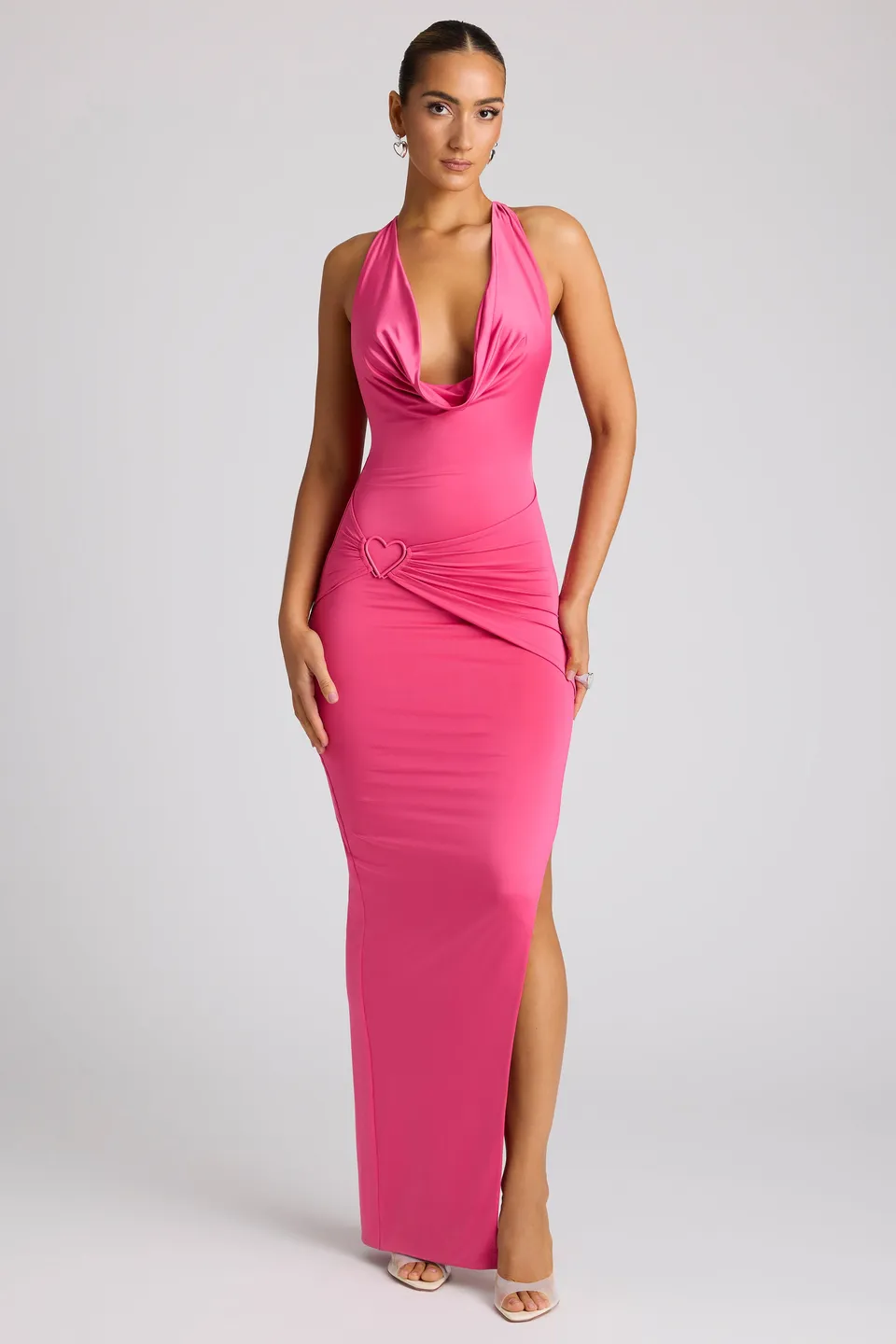 Oh Polly Ravenna robe longue magenta col bénitier