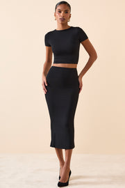 Oh Polly Myaree crop top noir manches courtes modal
