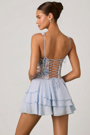 Oh Polly Embellished Sakura mini robe bleu floral corset volants
